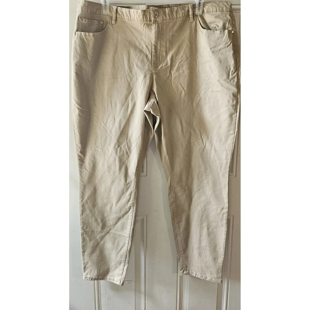 Jaclyn Smith Women's Beige Khaki Stretch Pants Size 24W Straight Leg Comfort Fit